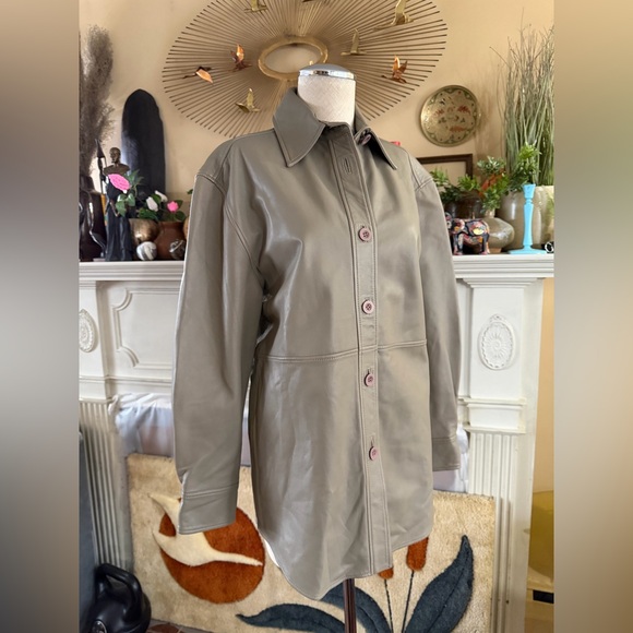 Quince 100% Leather Shirt Jacket in Mushroom size XS - Picture 7 of 13
